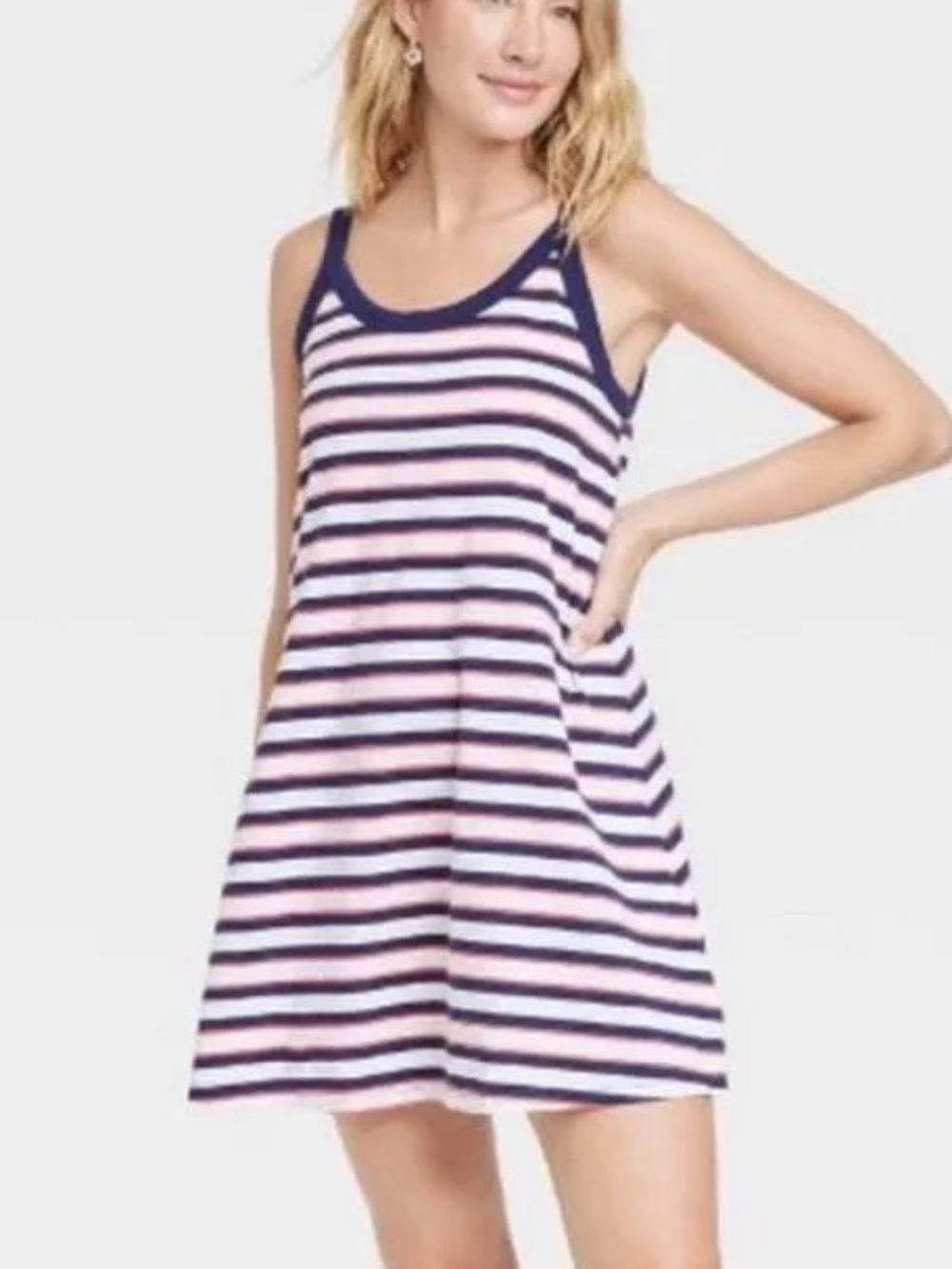 Small Red White Blue Stripe Soft Cotton Coastal Dress Summer Beach Nautical